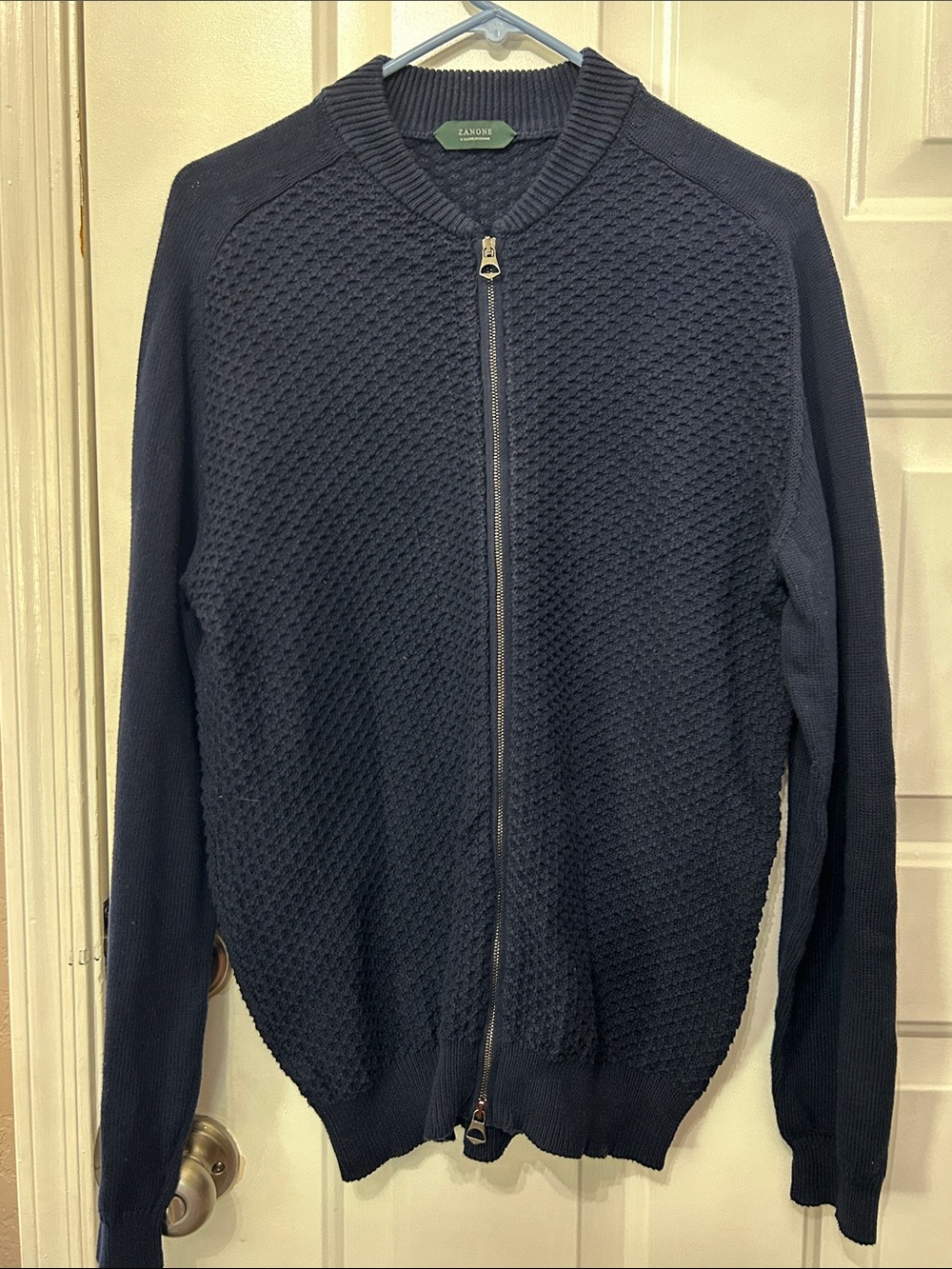 Zanone A Slowear Brand Dark Navy Textured Full-Zip Knit 100% Cotton